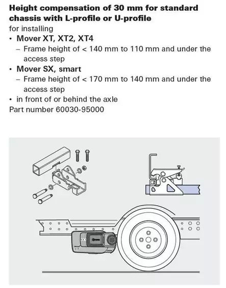 Välikappale 30 mm 2 kpl, Mover XT, XT2 XT4, SX, Smart, korkeude - Vaunusiirtimet - 60030-95000 - 2