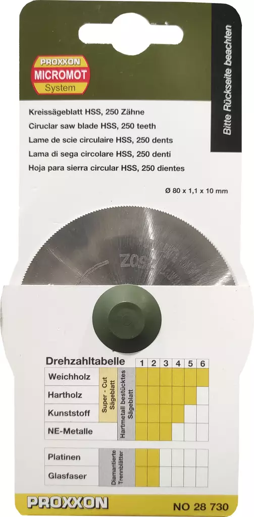 Erikoisterästerä (HSS) 250 hampainen - Proxxon lajitelmat ja muut terät - 28730 - 1