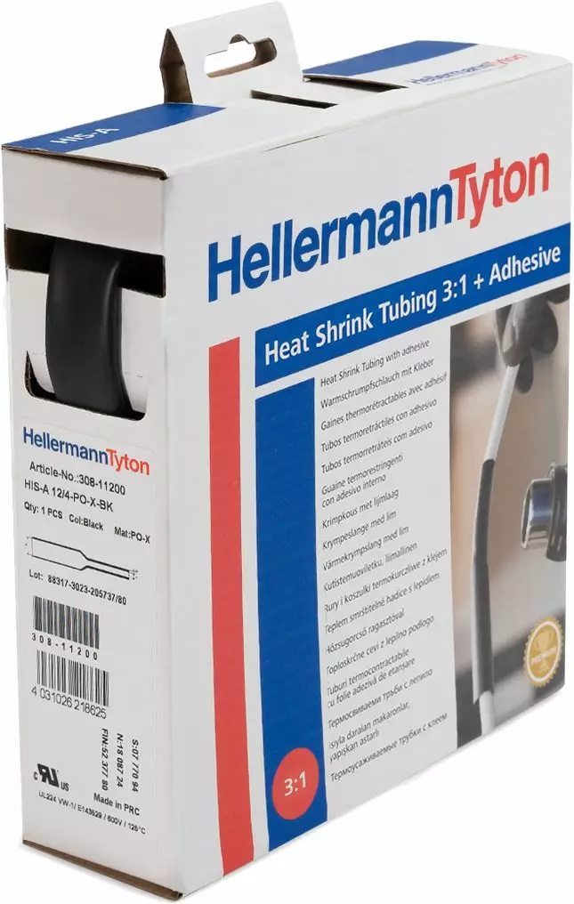 HellermannTyton HIS-A 9/3 musta kutistesukka liimalla 5m - Kutistesukka - 308-10900 - 1