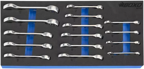 Kiintolenkkiavainsarja Lyhyet 8-22mm Boxo Vaunuun - Työkalumoduulit työkaluvaunuihin - 284-BX560 - 1