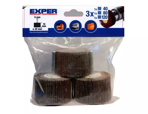 Liuskalaikkasetti 3kpl Ø 30 mm Ø 10 mm Ø 6 mm - P40 P80 P120 - Liuskalaikat - 19053010604080120 - 1