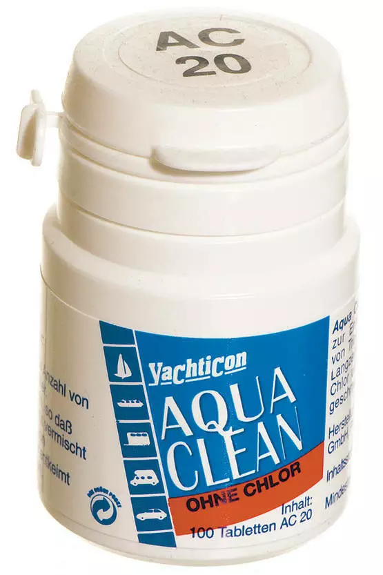 Veden säilöntätabletti Aqua Clean, 20l / tabletti, 100kpl - Karavaanarin tärkeimmät tarvikkeet - 01070500 - 1