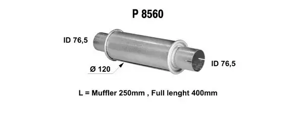 Yleismallin Äänenvaimennin 120x250 mm 76,5/76,5 - Vaimentimet ja putket - 096-8560 - 1