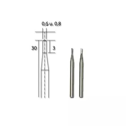 Kovametallijyrsinterä, Ø 0,6 u. 0,8 mm - Micromot poraus- ja jyrsintäterät - 28321 - 2