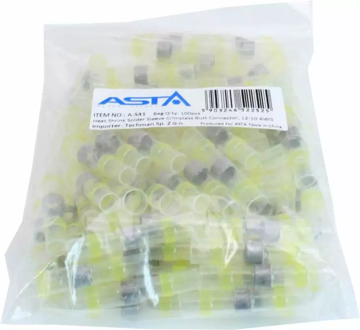 ASTA KUTISTE JATKOLIITINTINALLA 100KPL KELTAINEN, 4.0- 6.0MM²/ 2.8-6MM - Kutisteliittimet - ASTA-S41 - 1