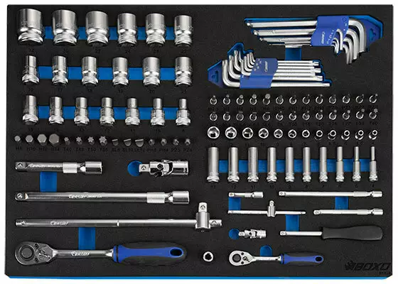 Hylsysarja Työkaluvaunuun 1/4" ja 1/2" 113-osaa Boxo - Työkalumoduulit työkaluvaunuihin - 285-TK143-1 - 1