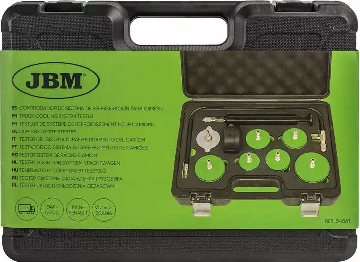 JBM jäähdyttimen painetestaussarja m42x3.0-m72x4.0 2.5bar DAF, IVECO, MAN, RENAULT, VOLVO, SCANIA - Diagnostiikka ja testerit - 50-54861 - 1
