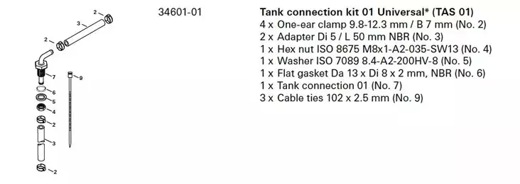 Truma liitossarja 01 polttoainesäiliöön, Combi D -F- - Ilmakeskuslämmityksen asennustarvikkeet - 34601-01 - 1