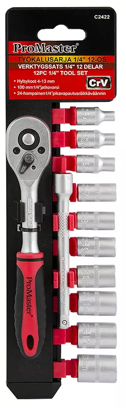 12 osainen hylsysarja 1/4" vääntiöllä - Hylsysarjat - C2422 - 2