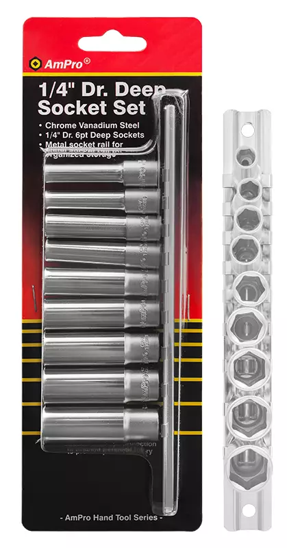 9 osainen pitkä hylsysarja 1/4" vääntiöllä - Hylsysarjat - T45002 - 2