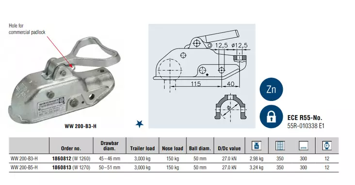Kuulakytkin WW 3000kg 45-46mm putkelle WW Kuulakytkin 45-46mm pultit vaaka/pyst - Kuulakytkimet - 1860812 - 1