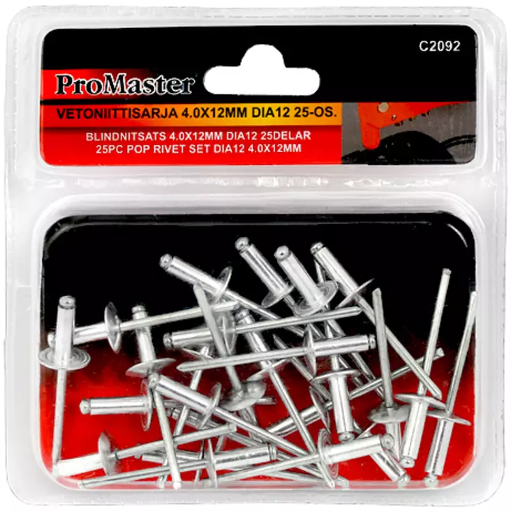 Vetoniittisarja 4.0X12mm Dia12 25kpl - Vetoniittityökalut - C2092 - 1