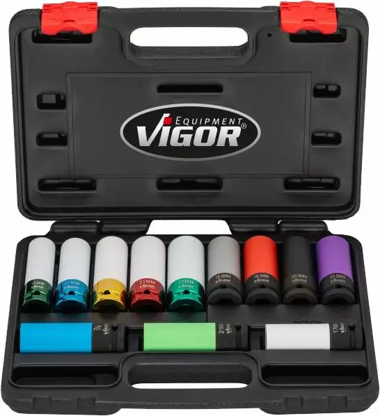 Vigor 1/2" aluvanne voimahylsysarja 12 osaa - Vannehylsyt ja momenttisauvat - VIGV6312-12 - 1