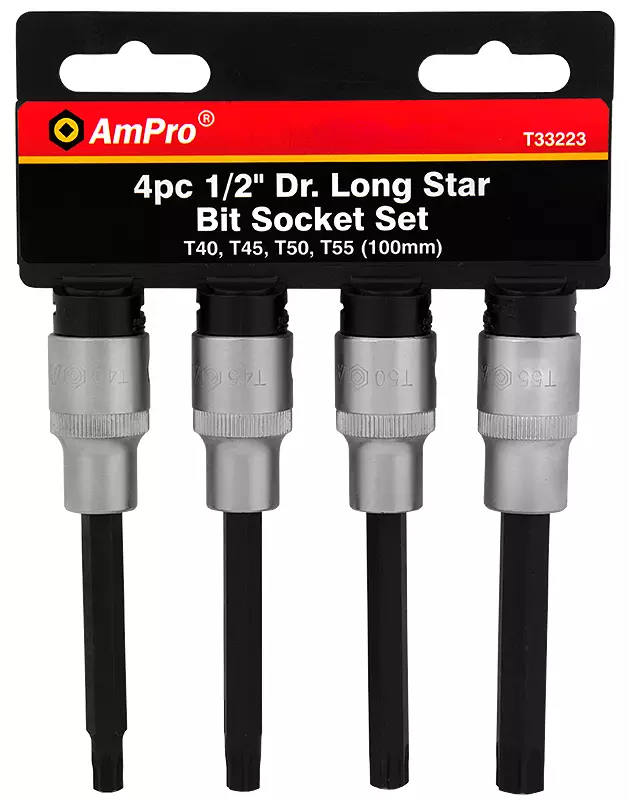 4 osainen pitkä TORX-kärkihylsysarja 1/2" vääntiöllä - Hylsysarjat - T33223 - 2