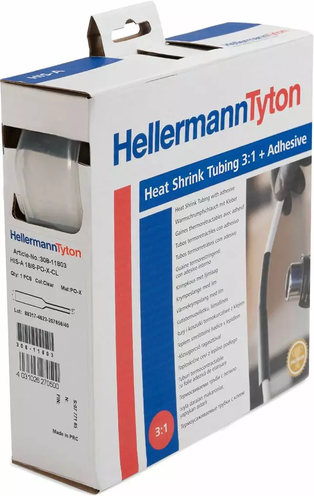HellermannTyton HIS-A 9/3 kirkas kutistesukka liimalla 5m - Kutistesukka - 308-10903 - 1