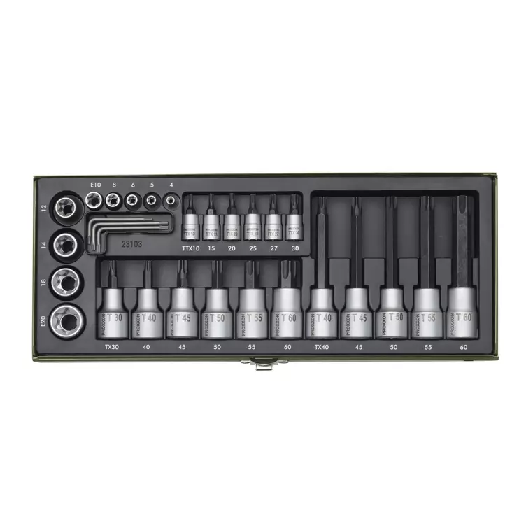 Hylsysarja turva-torx ja E 1/4" ja 1/2" 29-osaa - Hylsysarjat - 23103 - 1