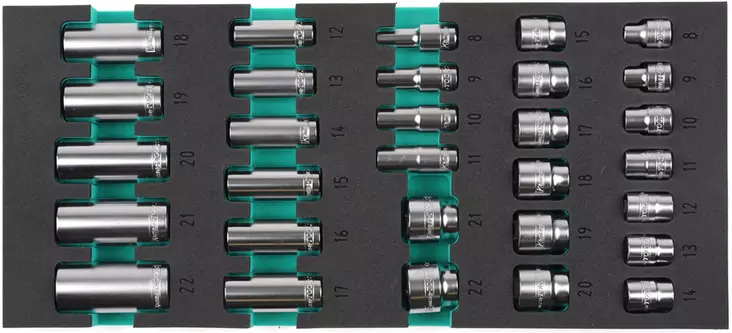 Hylsyt, 3/8", 8-22 mm, 12-kant - Työkalumoduulit työkaluvaunuihin - K26183 - 1