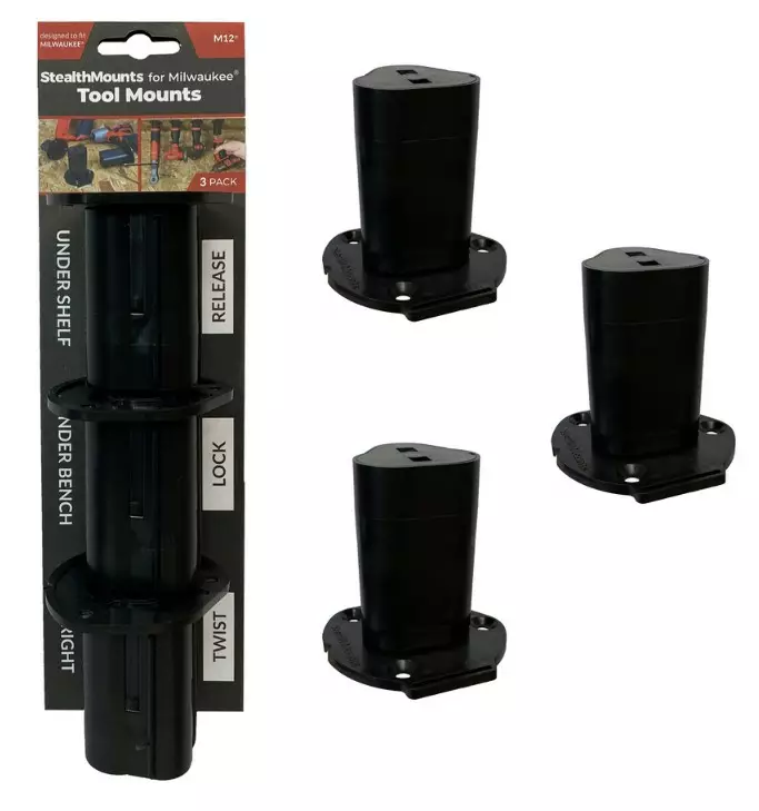 Koneenpidike MILWAUKEE M12 rungolle 4kpl StealthMounts - StealthMounts työkalupidikkeet - TM-MW12-BLK-3 - 1