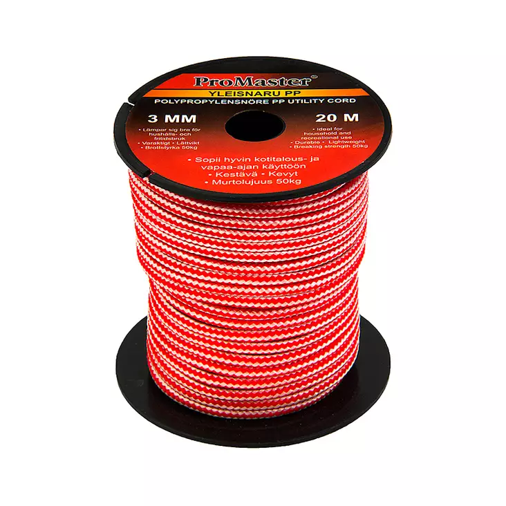 Yleisnaru PP 3 mm x 20 m punainen - Köydet, narut ja vaijerit - C5763 - 1