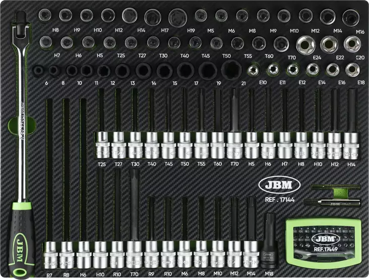 JBM 1/2" kärkihylsysarja 111 osaa, 560mm foam - Työkalumoduulit työkaluvaunuihin - 50-17144 - 1