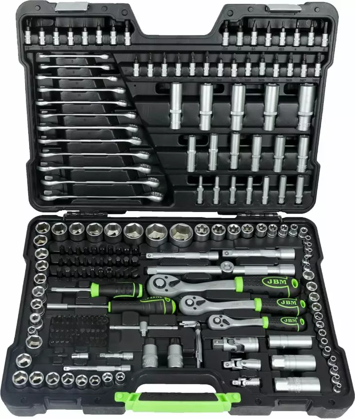 Hylsysarja muovisalkussa 1/4"+3/8"+1/2" räikkä- ja hylsysarja 216-osaa JBM - Hylsysarjat - 50-54034 - 1