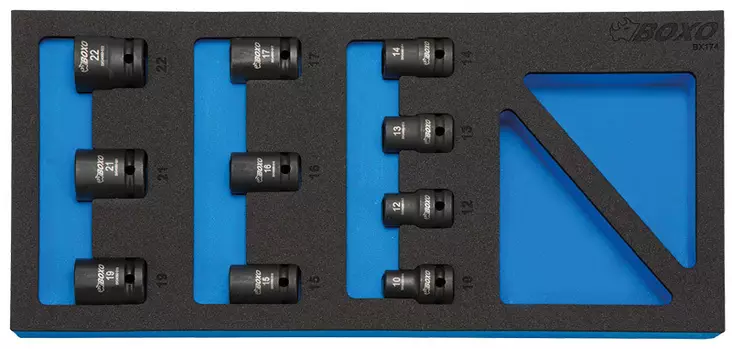 Konehylsysarja 1/2" 10-osaa 10-22mm Boxo vaunuun - Hylsysarjat - 284-BX174 - 1