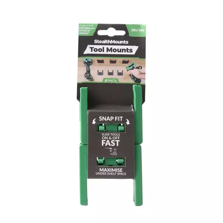 StealthMounts koneenpidike METABO, HITACHI ja HIKOKI rungolle 4kpl - StealthMounts työkalupidikkeet - TM-MHH18-GRN-4 - 1