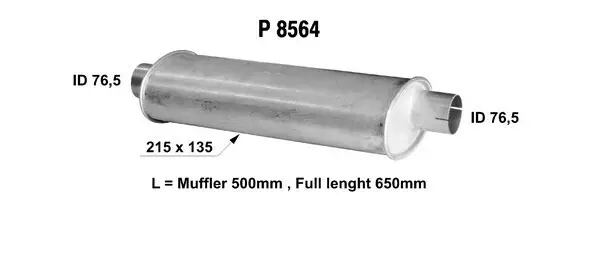 Yleisäänenvaimennin 215x135x500 - Vaimentimet ja putket - 096-8564 - 1