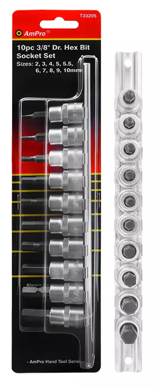 10 osainen kuusiokolohylsysarja 3/8" vääntiöllä - Hylsysarjat - T33205 - 2