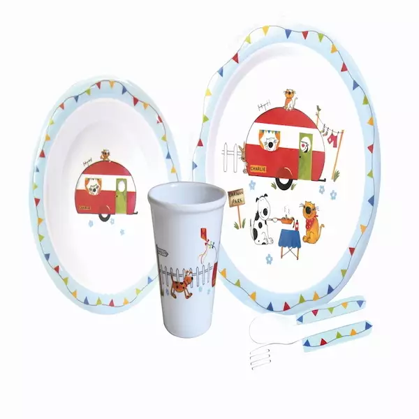 Flamefield lastenastiasto Charlie & Friends, 5 osaa - Melamiiniastiastot ja aterimet - CH005 - 1