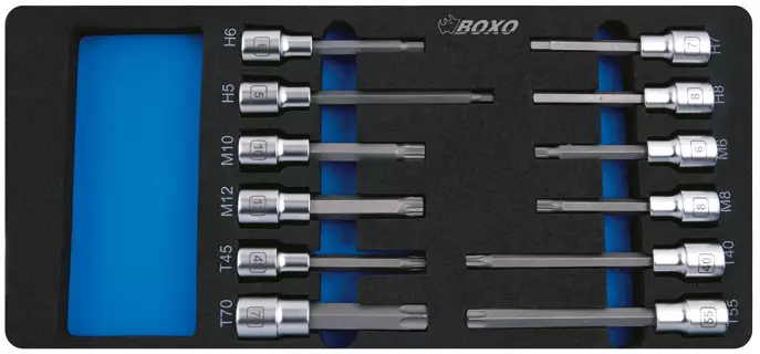 Hylsysarja 1/2" kuusiokoloTorx ZXN pitkät Boxo Työkaluvaunuun Boxo - Työkalumoduulit työkaluvaunuihin - 284-BX015 - 1