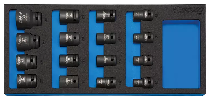 Konehylsysarja 1/2" 16-osaa 10-30 mm Boxo vaunuun - Hylsysarjat - 284-BX175 - 1