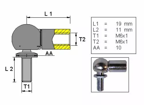 Kulmapallonivel L19 M6 - Kaasujouset - 125-6820305 - 1