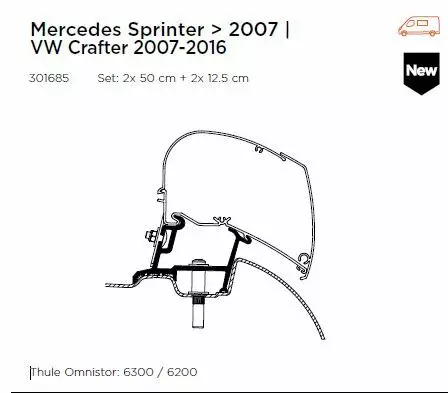 Thule kiinnityssarja Sprinter 2007- | Crafter 2007-2016 - Kattokiinnikkeet markiisiin - 301685 - 1
