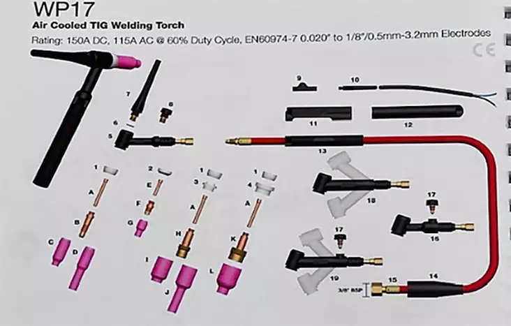 TIG POLTIN WP17V-12-2UDSF 3 M - TIG-polttimet ja kulutusosat - WA68525 - 1