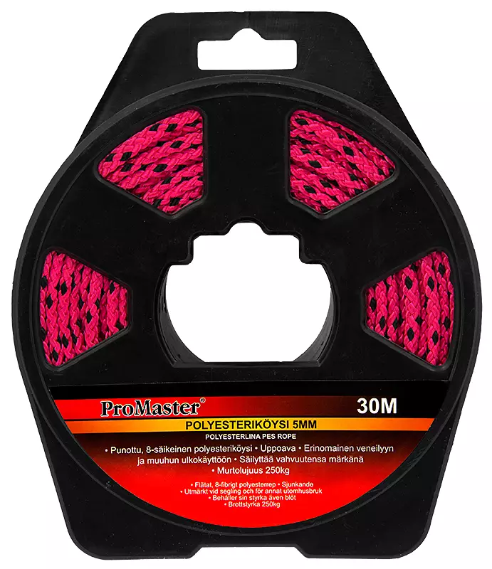 Yleisköysi PES 5 mm x 30 m pinkki / musta - Köydet, narut ja vaijerit - C5775 - 1