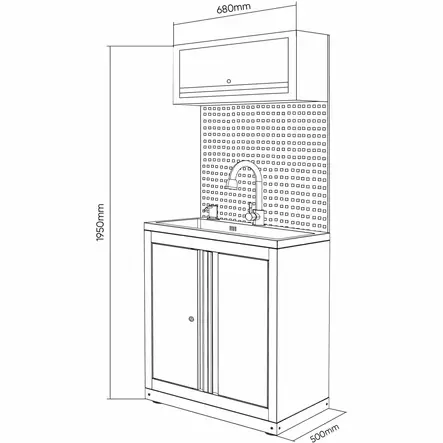 JBM työasemakokoonpano pesualtaalla 680X500X1950mm - Kalustekokonaisuudet - 50-SERIE596 - 1