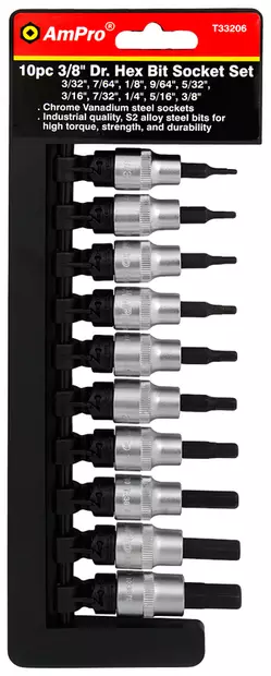 Tuumakokoinen 10 osainen kuusiokolohylsysarja 3/8" vääntiöllä - Hylsysarjat - T33206 - 2