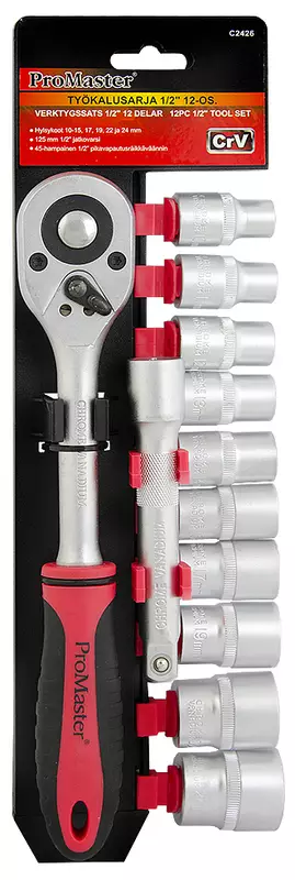 12 osainen Työkalusarja 1/2" vääntiöllä - Hylsysarjat - C2426 - 2