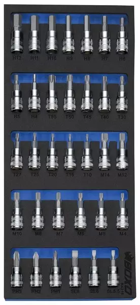 Hylsysarja 3/8"Torx, Kuusio, XZN, PH, Ura Boxo vaunuun - Työkalumoduulit työkaluvaunuihin - 284-BX316 - 1