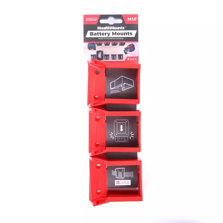 Akunpidike Milwaukee M18 6kpl StealthMounts - StealthMounts työkalupidikkeet - BM-MW18-RED-6 - 1