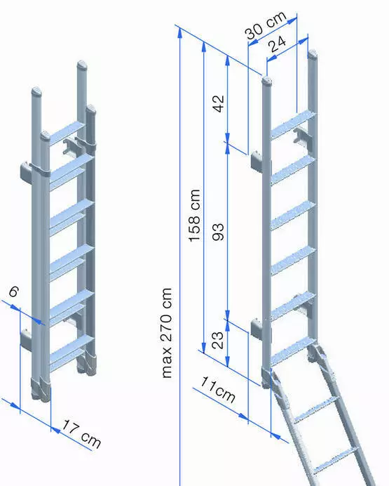 Matkailuauton Tikkaat 11 askelmaa Thule Ladder Deluxe Double - Kattokaiteet, tikkaat ja varusteet - 307497 - 1