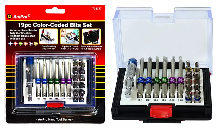 Pitkä Kärkisarja 1/4" 19-Os. Värikoodill - Työkalusarjat - T33717 - 1