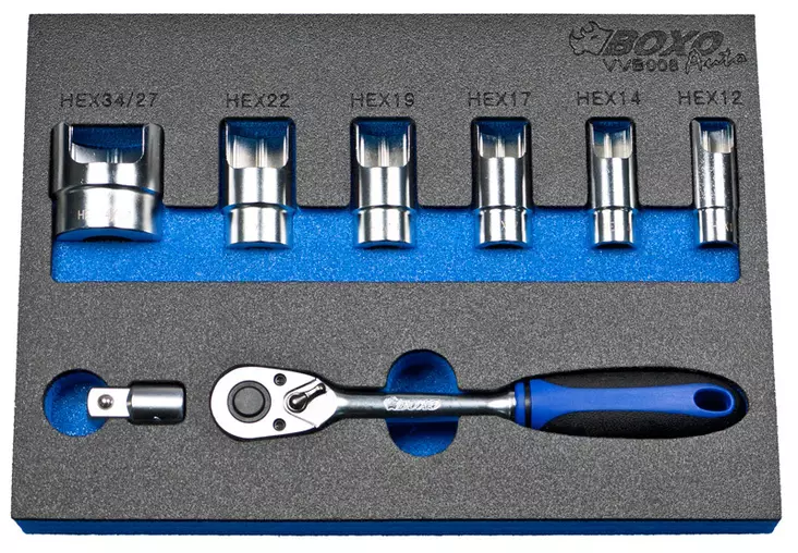 Avohylsysarja 3/8" 12,14,17,19,22 ja 27 mm Boxo - Hylsysarjat - 291-BB008 - 1