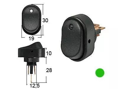 Keinukytkin 0-1 LED vihreä 12V - Sähkökytkimet - 1570-30088 - 1