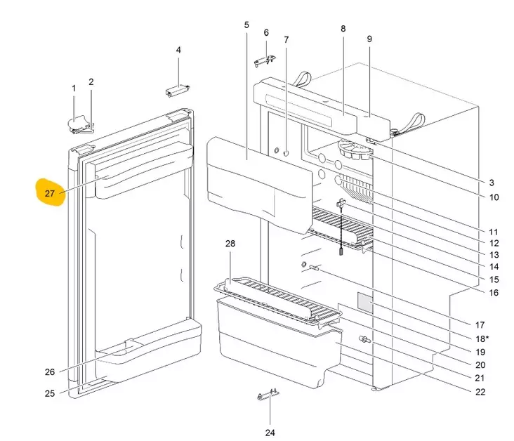 Ovilokero, ylä N3080, valkoinen - Varaosat Thetford N3000-sarja - TF69080308 - 1