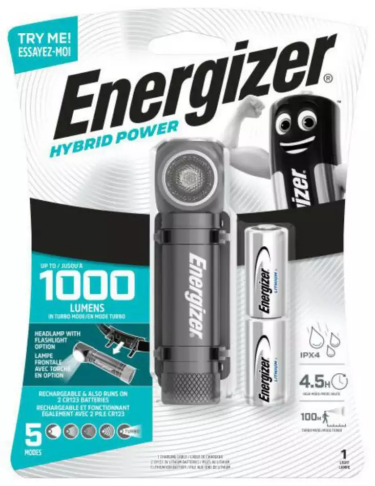 Otsalamppu ja taskulamppu 1000 lm ladattava tai paristot Energizer - Otsalamput - 8760259 - 1