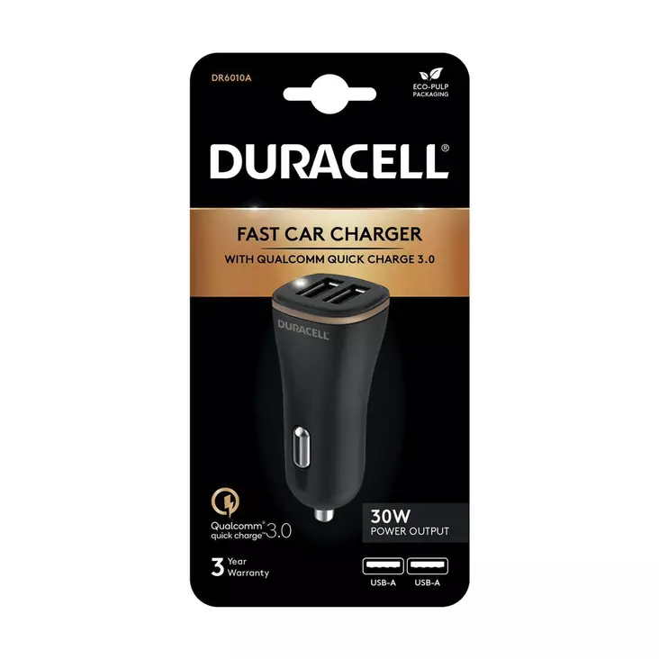 Duracell 12V Tupla USB autolaturi musta 30W - Paristot - DR6010A - 1