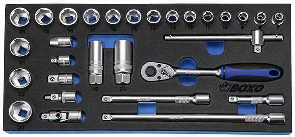Hylsysarja 3/8" Boxo työkaluvaunuun 29-osaa - Hylsysarjat - 284-BX002A - 1