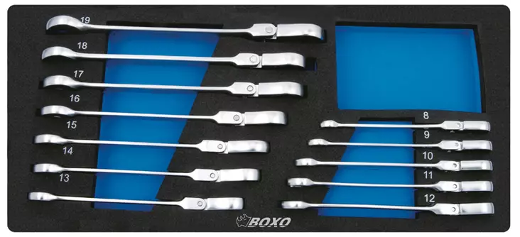 Räikkälenkkisarja nivelellä 8-19mm Boxo - Työkalumoduulit työkaluvaunuihin - 284-BX022A - 1